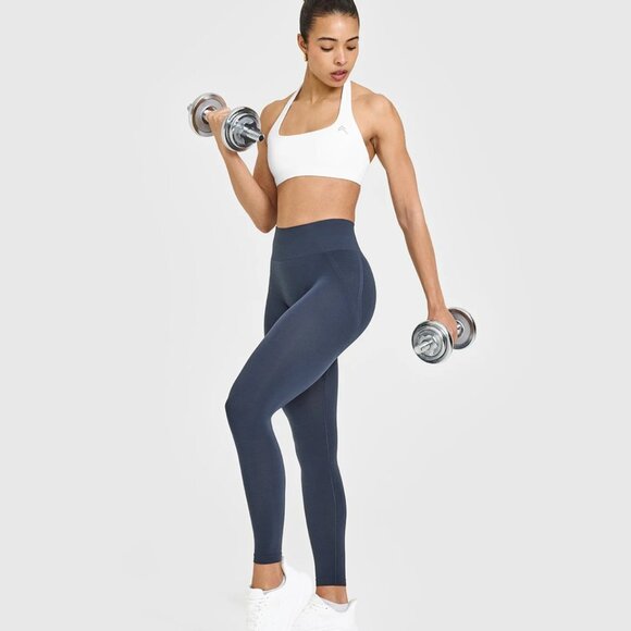 Oner Effortless Seamless Leggings with White Logo Color: True Blue Size: Small - Picture 4 of 4